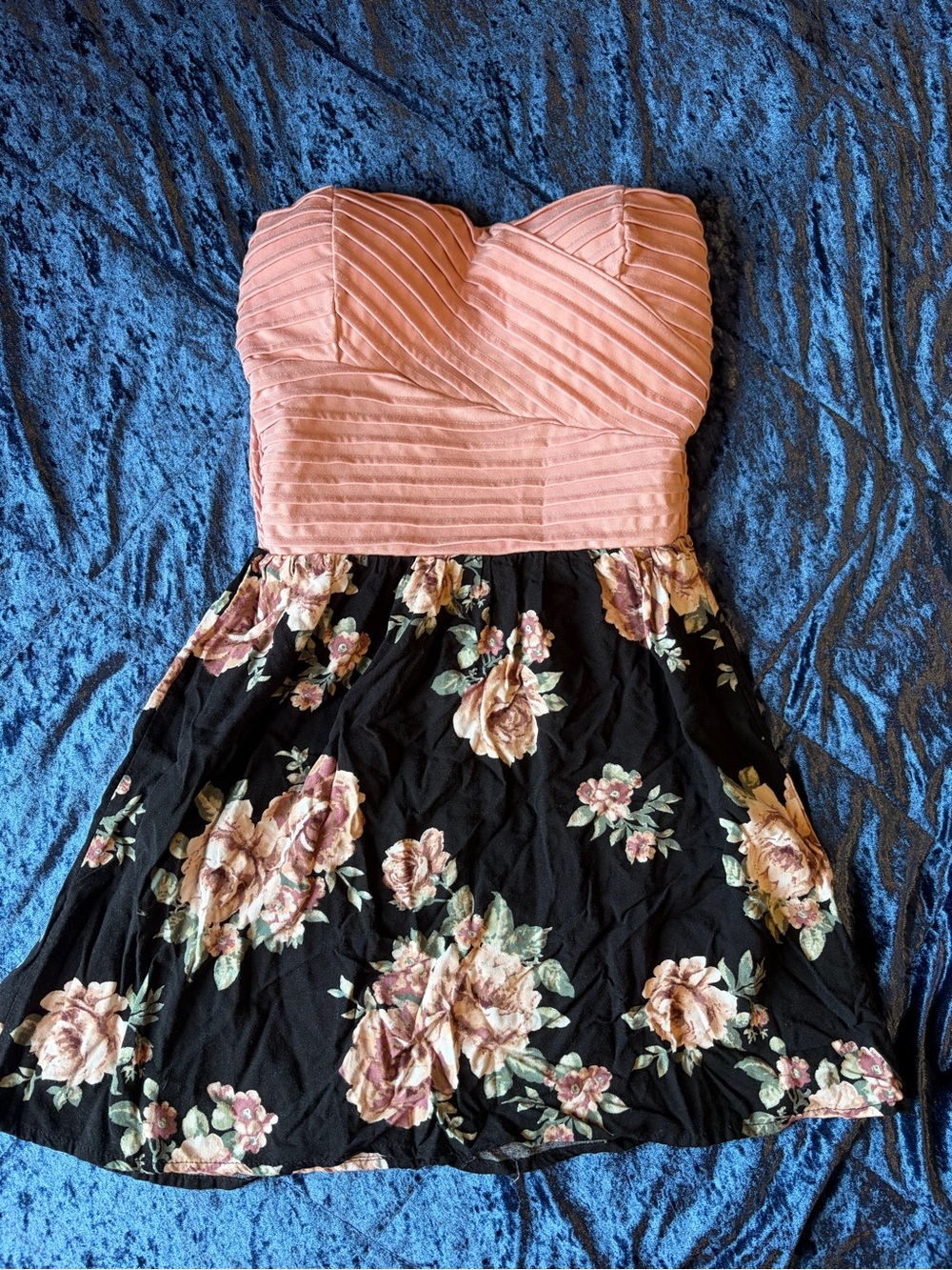 Strapless Pink Bodice Floral Mini Dress